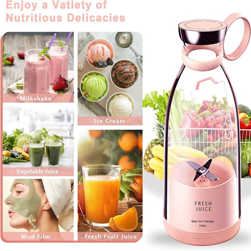 TAPHET Portable Juicer Blender, 350ml Rechargeable Electric Blender for Fresh Juice, Fruit & Milkshakes, BPA-Free, Easy Clean, Compact Travel Cup for Gym, Office, Home（Pink） - Image 4
